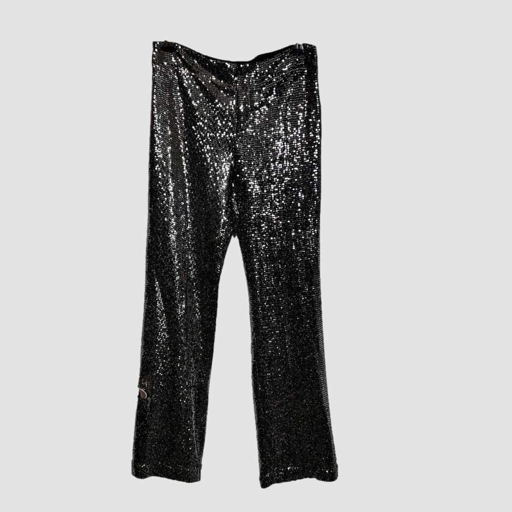 Free People Glitter Silver Sequin Black Pants 0